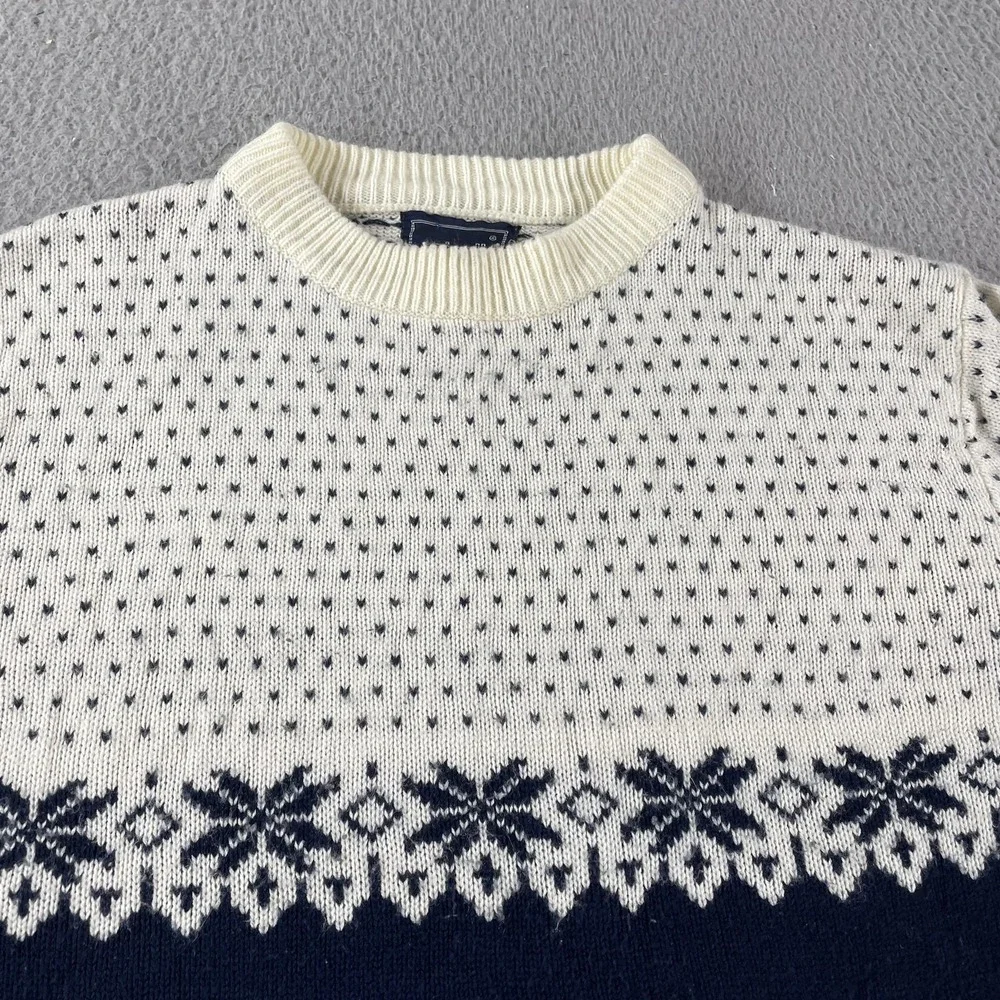 Sigallo Sweater Mens Medium Blue White Fair Isle‎ Nordic Snowflake Knit Winter